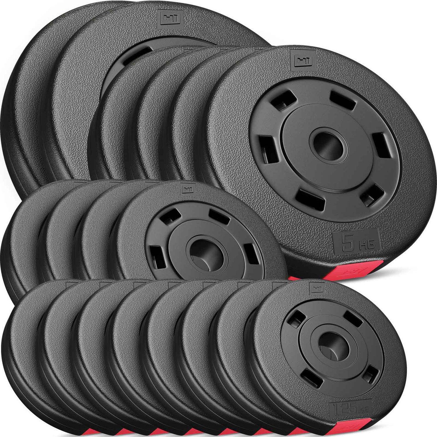 Ensemble de disques d’haltères en plastique 60 kg 2 x 10 kg; 4 x 5 kg; 4 x 2,5 kg; 8 x 1,25 kg