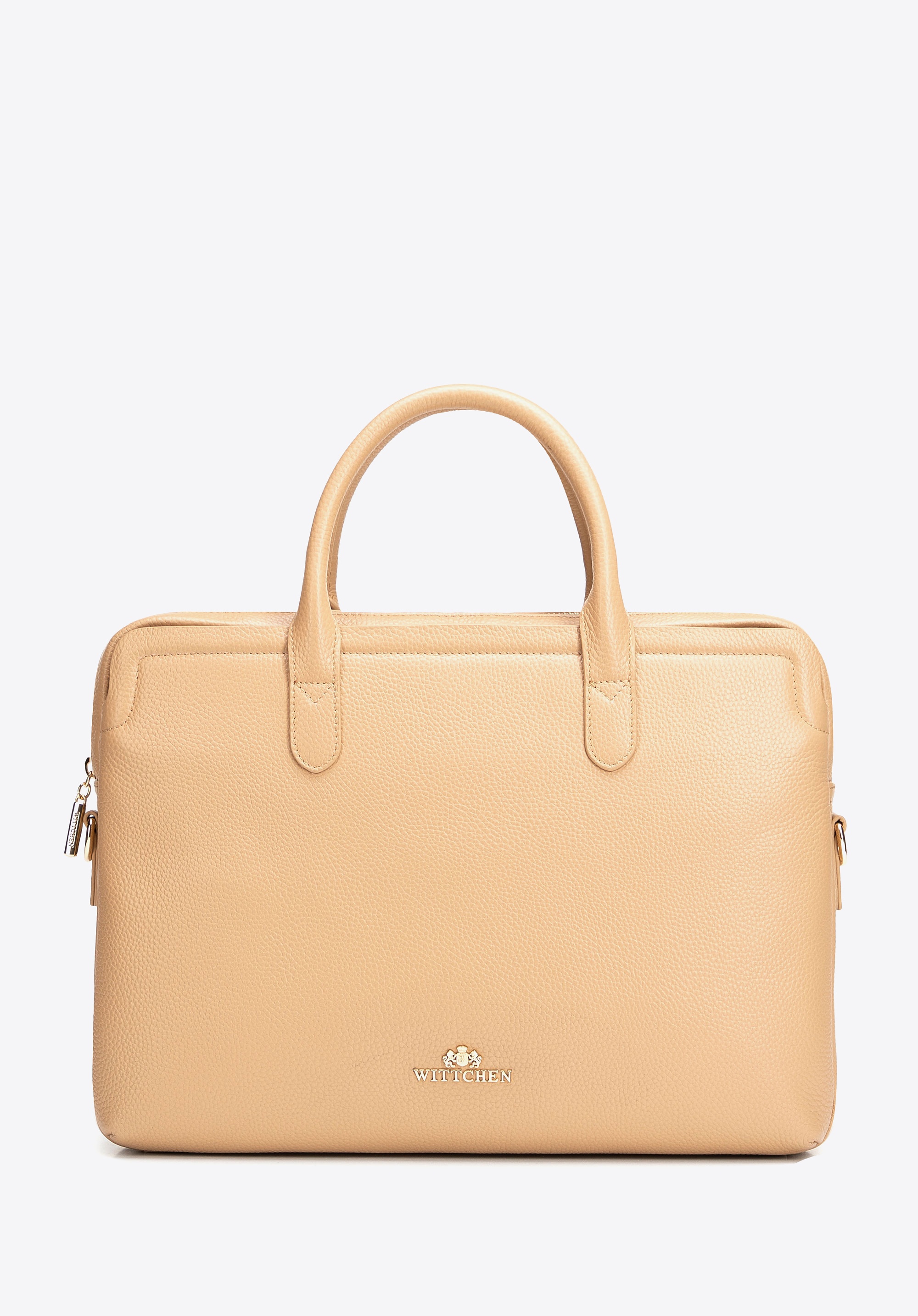 Damska torba na laptopa 15,6” ze skóry naturalnej groszkowej żółta