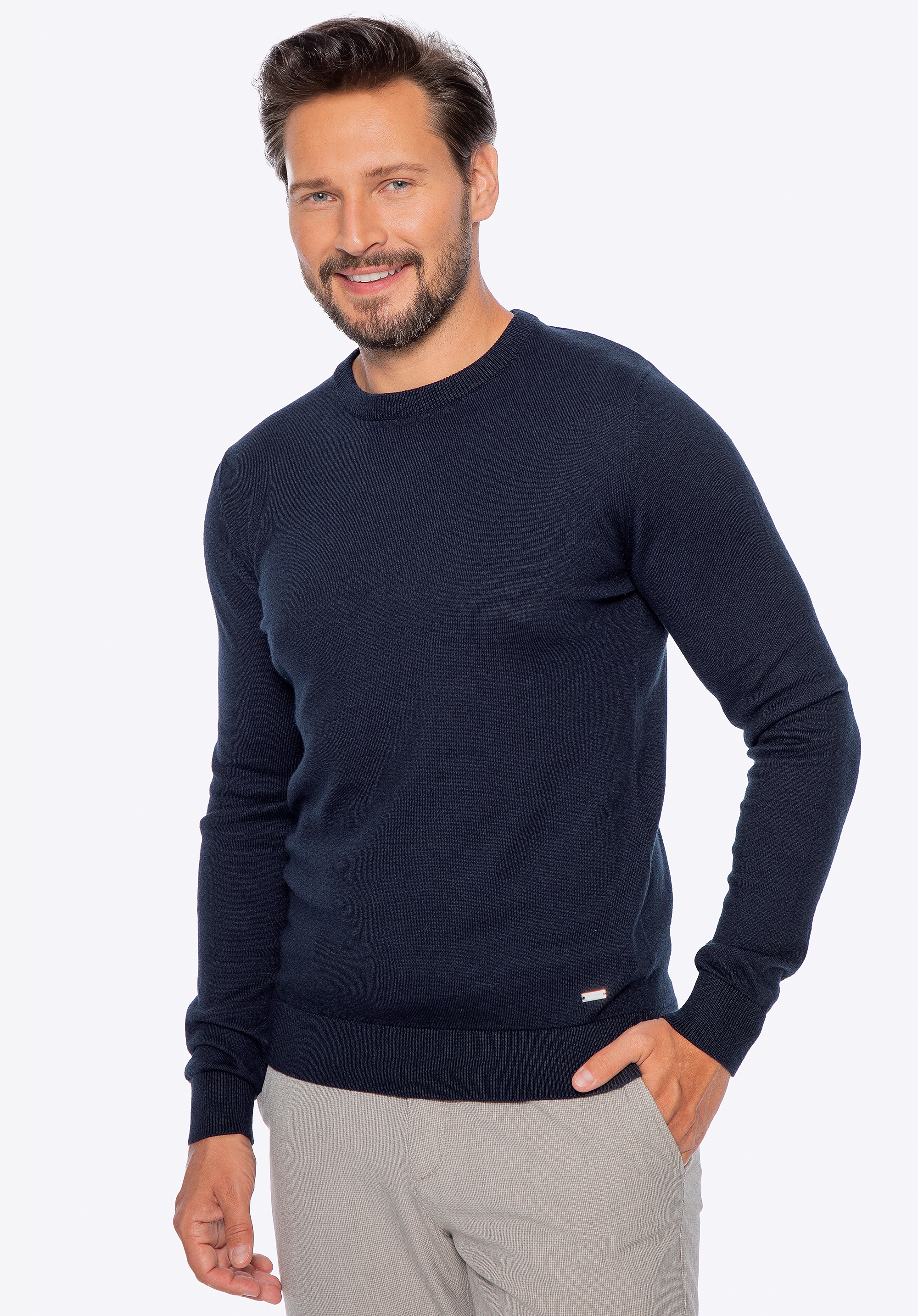 Sweter męski z bawełny z domieszką kaszmiru granatowy