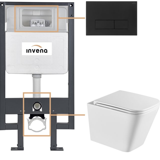 INVENA Zestaw podtynkowy 50 mechaniczny, miska FLORINA, deska, przyci