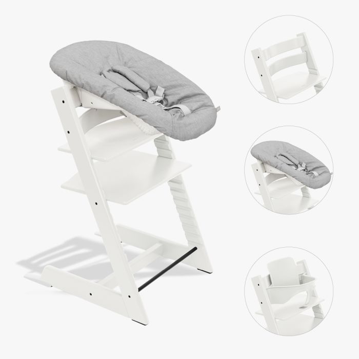 Stokke Tripp Trapp Bundle - krzesełko do karmienia + zestaw Baby Set V2 + zestaw Newborn Set-White, Newborn Set Grey