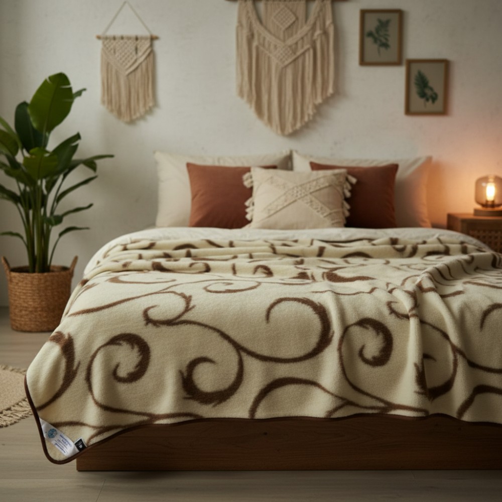 koc wełniany merynos australijski brown Woolmark 100x140
