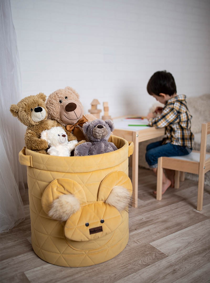 Kosz na zabawki Teddy Triangles Mustard Bez dodatkowej osłonki