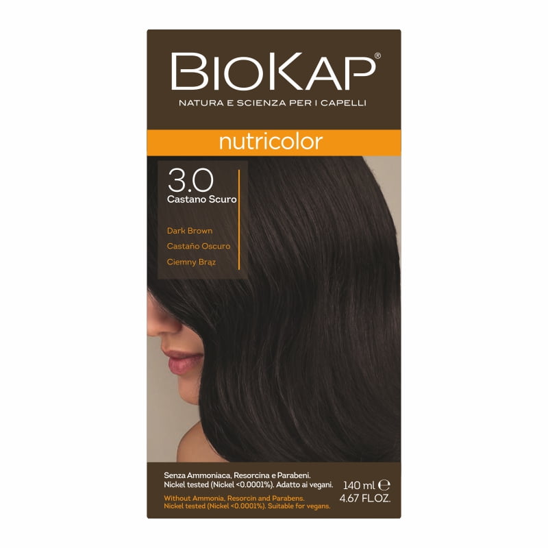 Biokap Nutricolor Farba do Włosów | Ciemny Brąz 3.0 | Pokrywa Siwe Włosy | Bez Amoniaku
