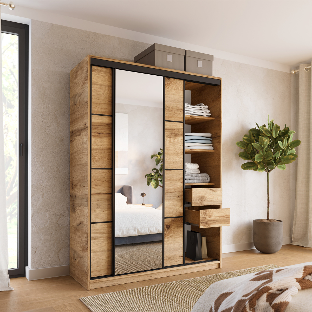 Szafa przesuwna z lustrem dąb wotan LOFT