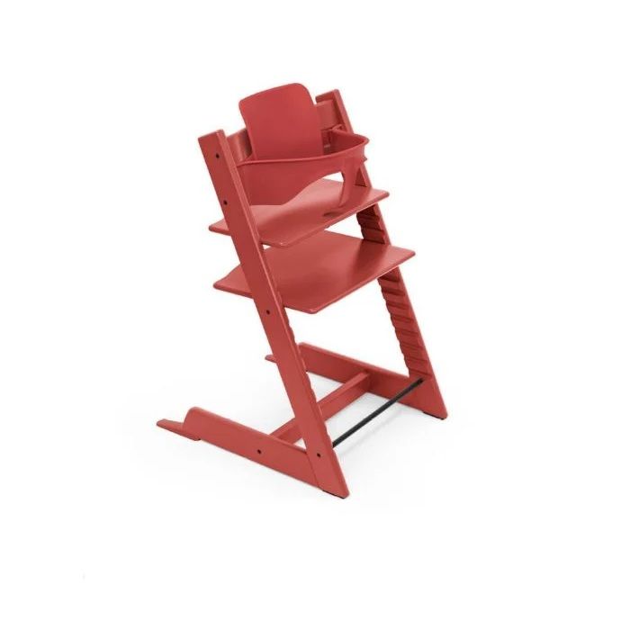 Stokke Tripp Trapp + zestaw Baby Set + tacka - rosnące krzesełko do karmienia z akcesoriami-Warm Red-Vanilla White