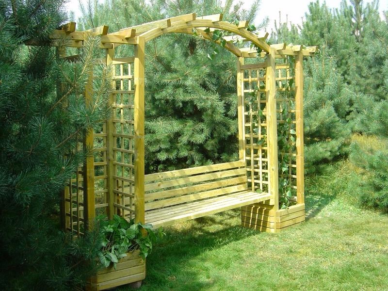Pergola Ogrodowa z ławką łuk 210 x 350 x 72 cm