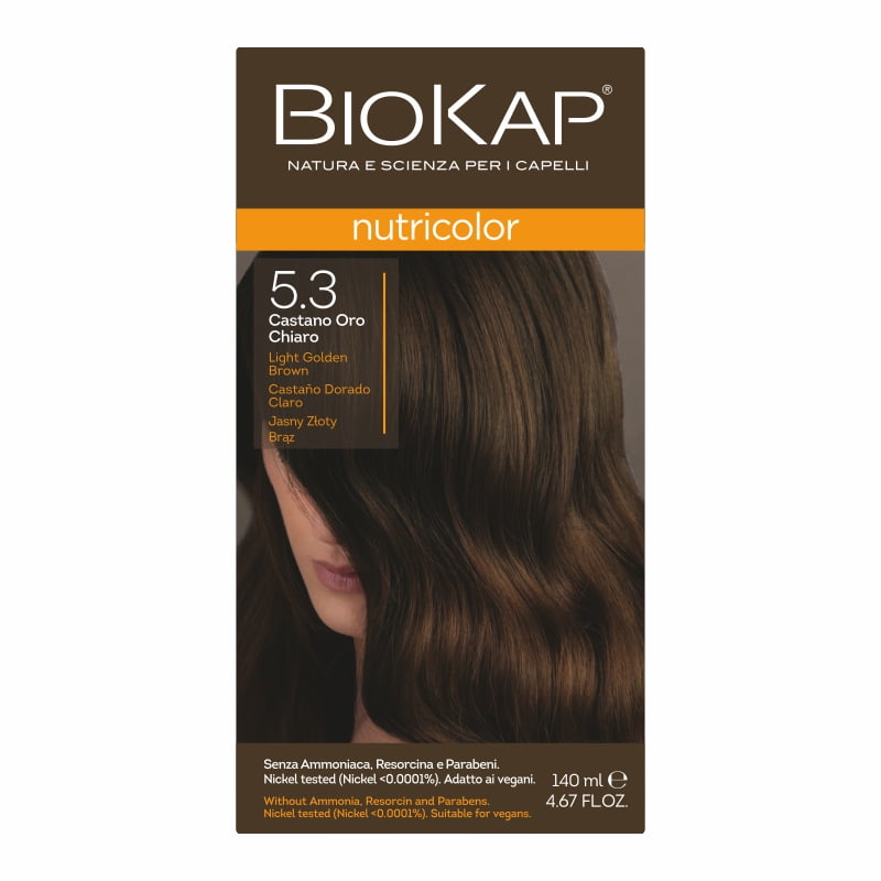 Biokap Nutricolor Farba do Włosów | Jasny Złoty Brąz 5.3 | Pokrywa Siwe Włosy | Bez Amoniaku