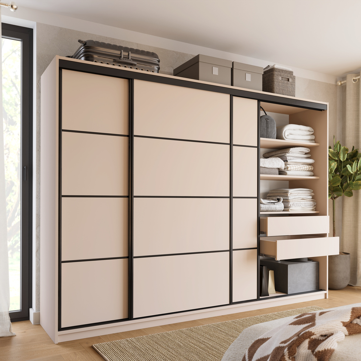 Duża szafa przesuwna do sypialni 280 cm LOFT kaszmir