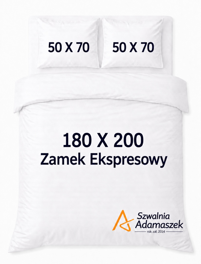 Pościel Hotelowa Biała Satyna 180x200 + 2x poszewka 50x70 | 100% Bawełna – zamek ekspresowy | Szwalnia Adamaszek