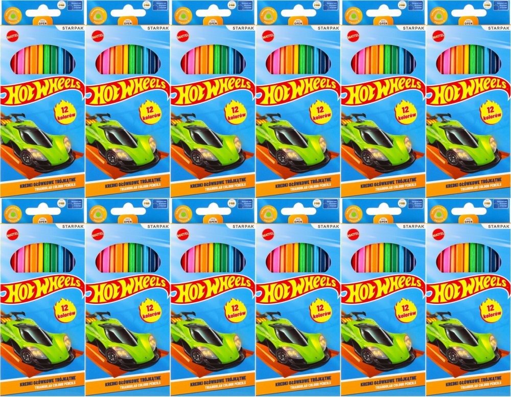 12x Kredki ołówkowe Starpak Hot Wheels, trójkątne, 12 sztuk, mix kolorów