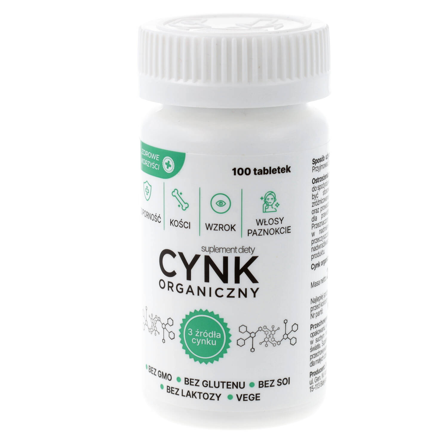 Zdrowe korzyści - cynk, 100 tabletek