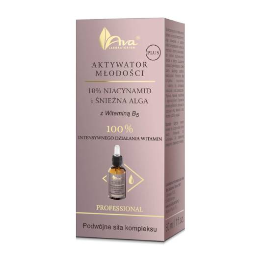 Ava aktywator młodości plus - niacynamid i śnieżna alga z witaminą b5, 30 ml