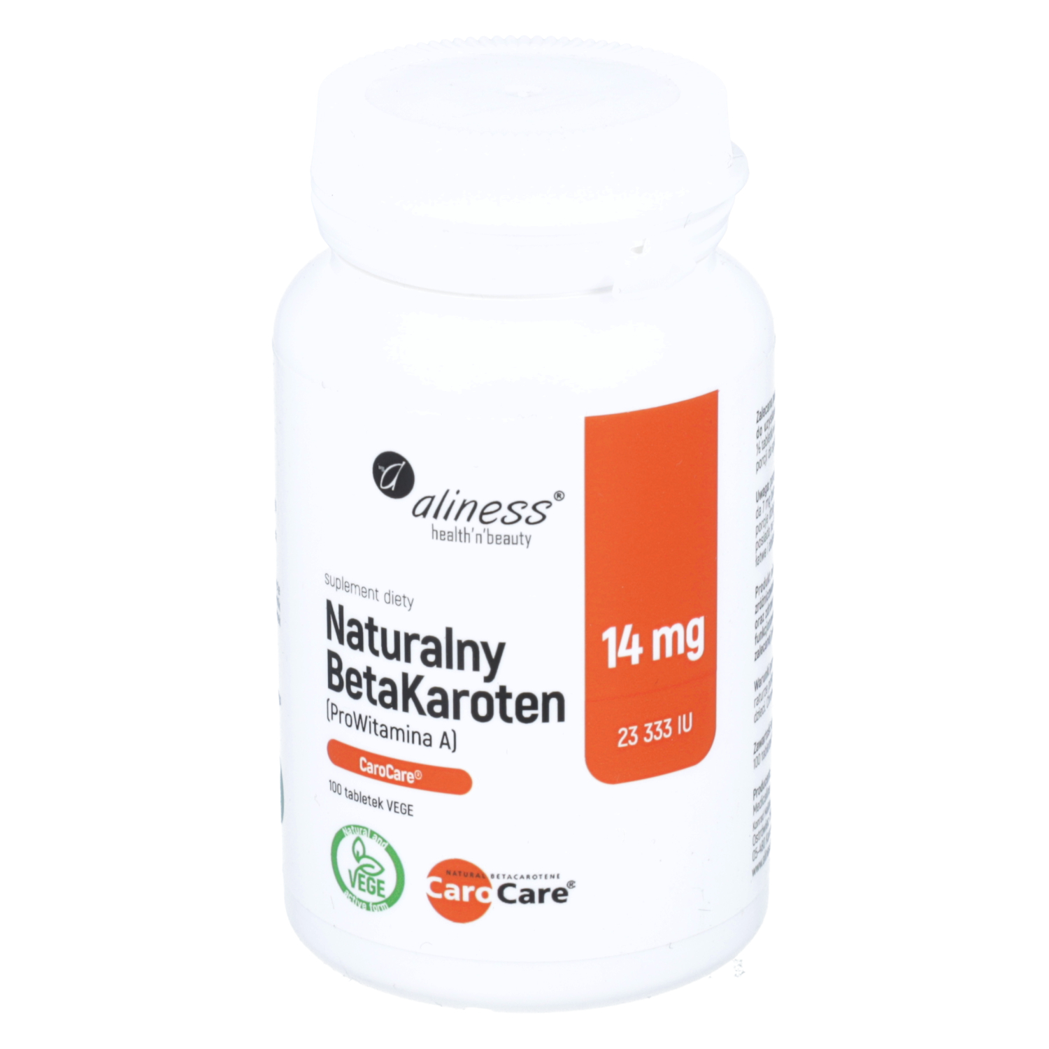Aliness, naturalny betakaroten 14 mg, 100 tabletek