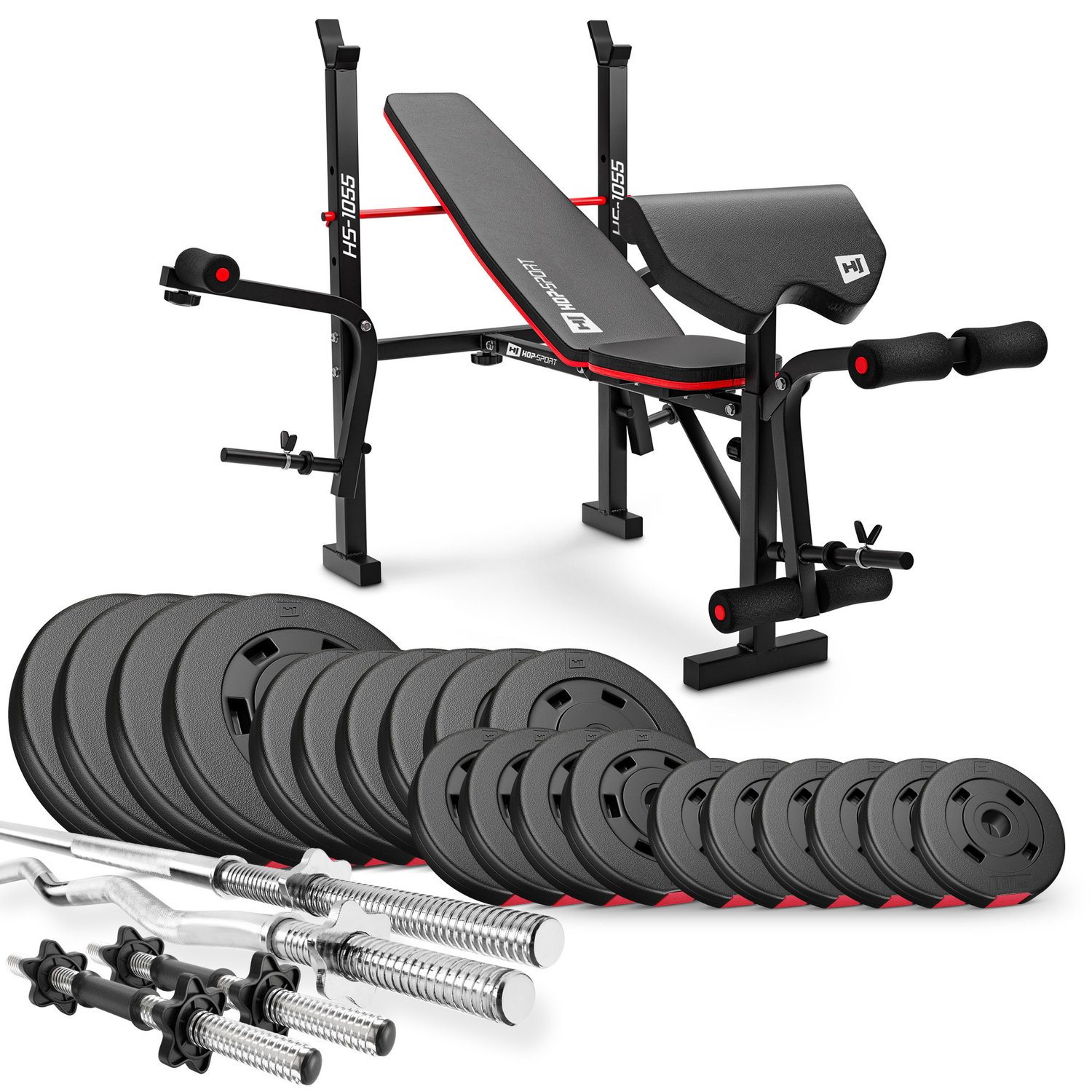 Kunststoff Hantelset 105 kg mit Hantelbank HS-1055