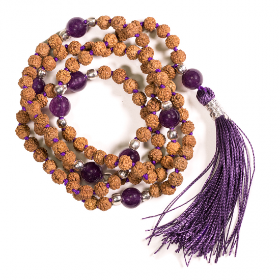 Mala - rudraksha 03 (108 korali 5 mm) + ametyst