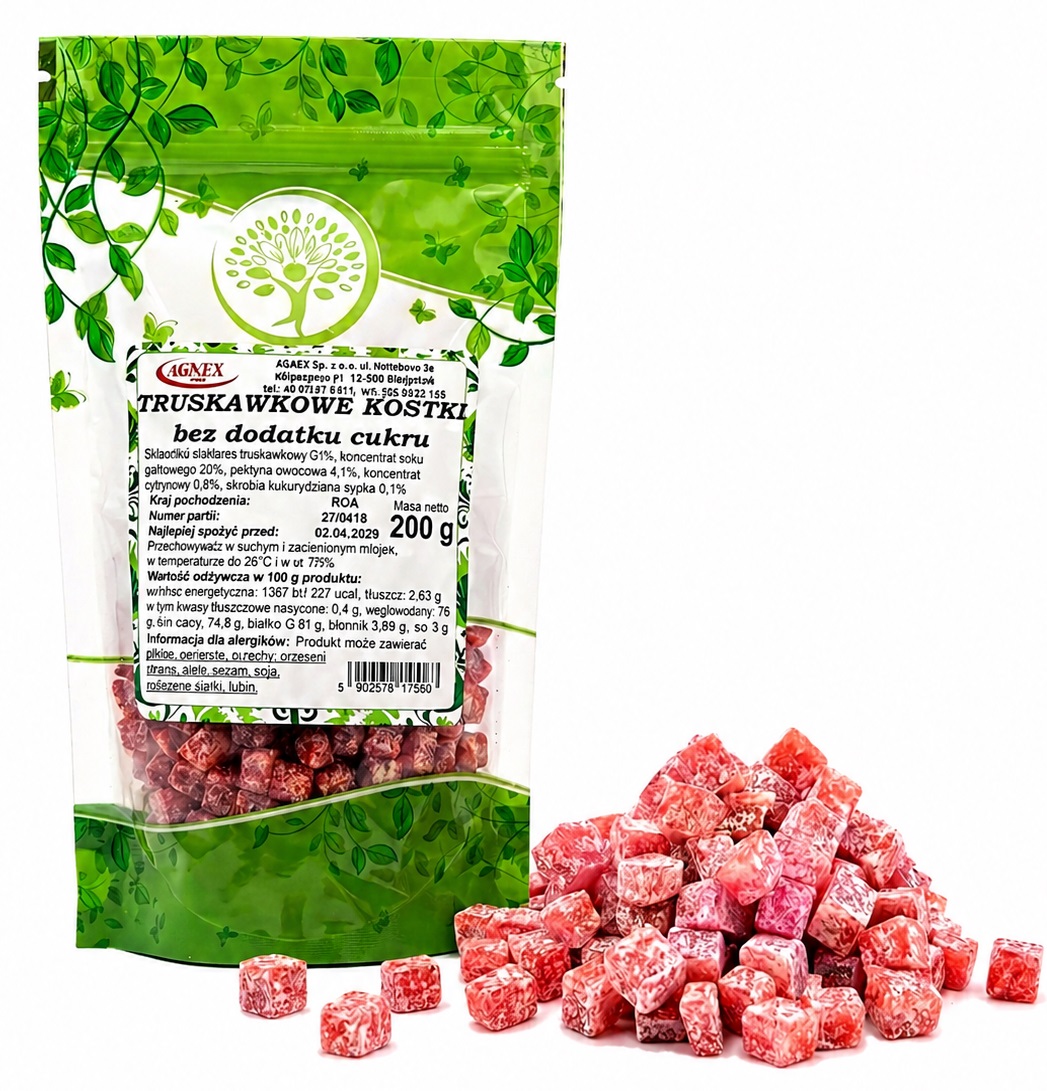 Truskawkowe kostki bez cukru 200g