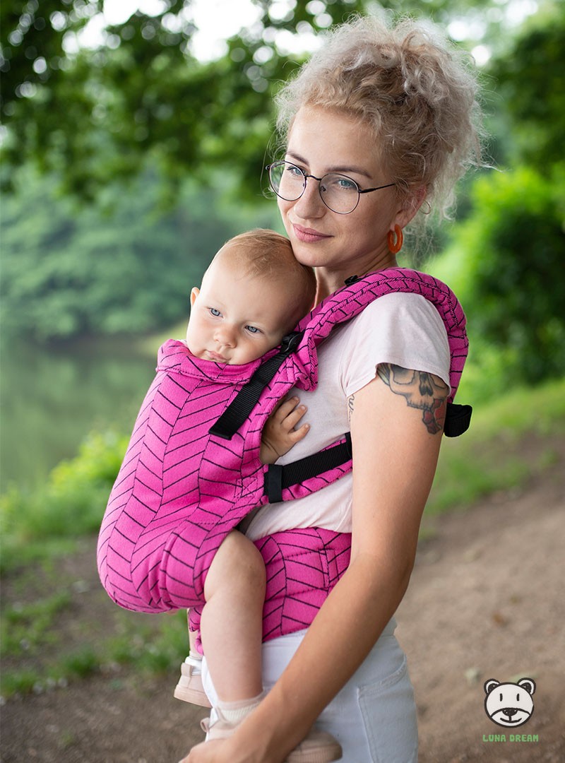 Nosidełko regulowane Grow Up Wrap: Big Herringbone pink Z dodatkami