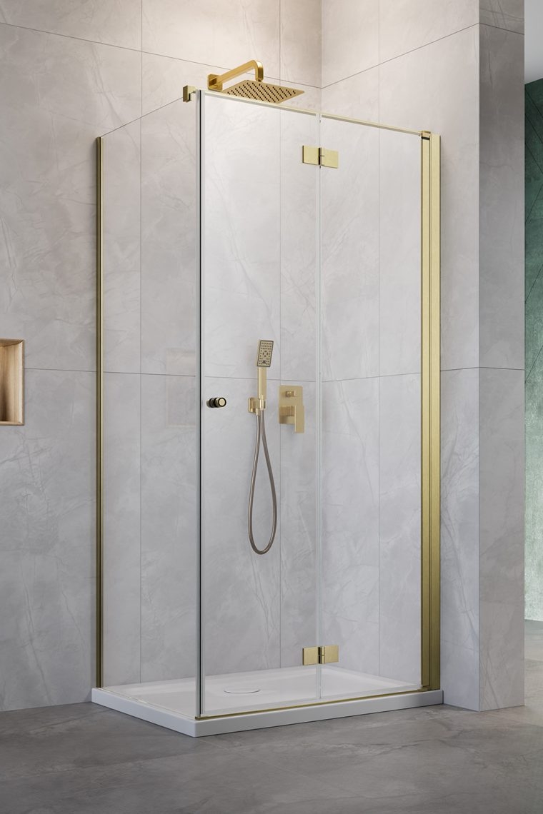 Darmowa Dostawa - Drzwi prysznicowe 80 cm składane złoty szczotkowany/szkło przezroczyste Radaway Nes Brushed Gold KDJ-B 100250809901R