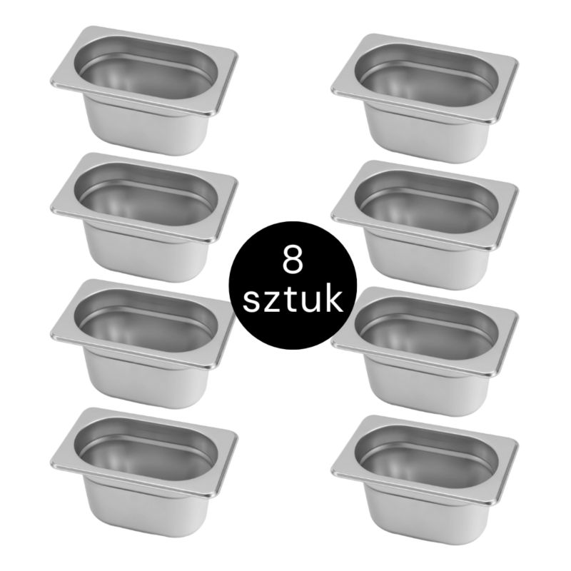 Pojemnik na żywność gastronomiczny GN Mega-M stal nierdzewna 1/9 176x108x150mm zestaw 8 szt.