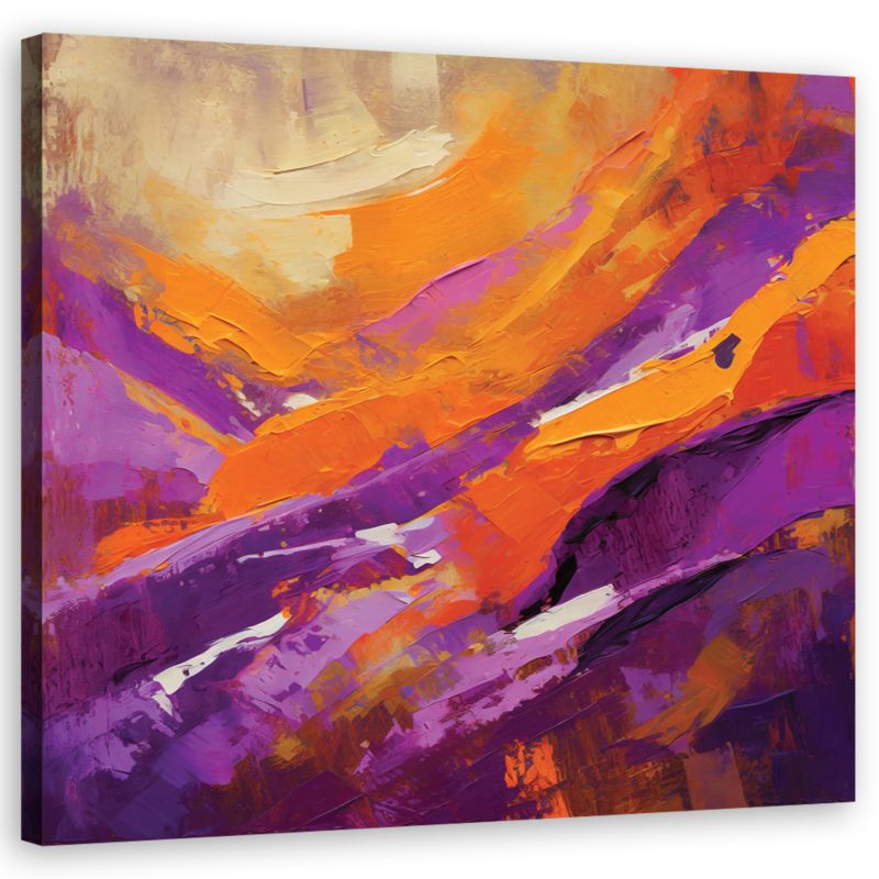 Obraz do salonu jadalni Feeby Malowana Abstrakcja Orange Fioletowa 40x40cm 1szt
