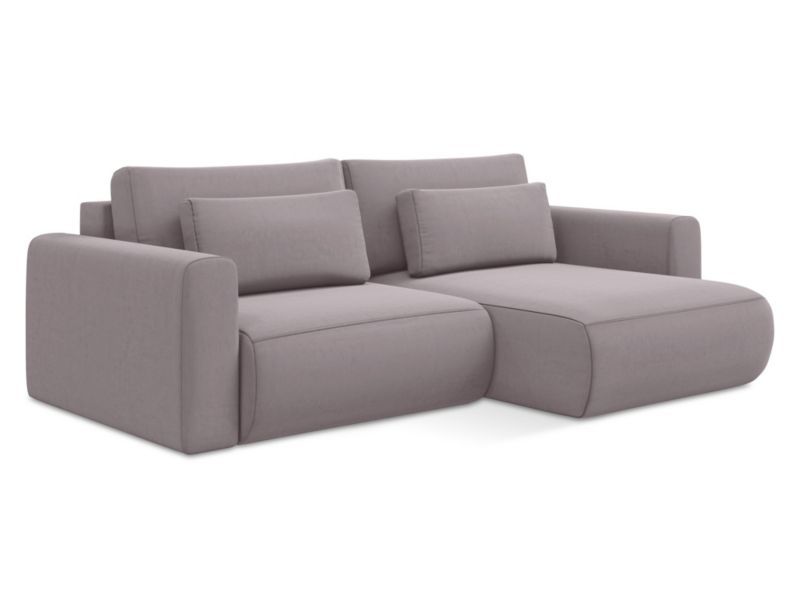 Narożnik prawostronny z funkcją spania LaMiaSofa PERUGIA z tkaniny welwetowej 240x149 cm lawendowy 1 szt.