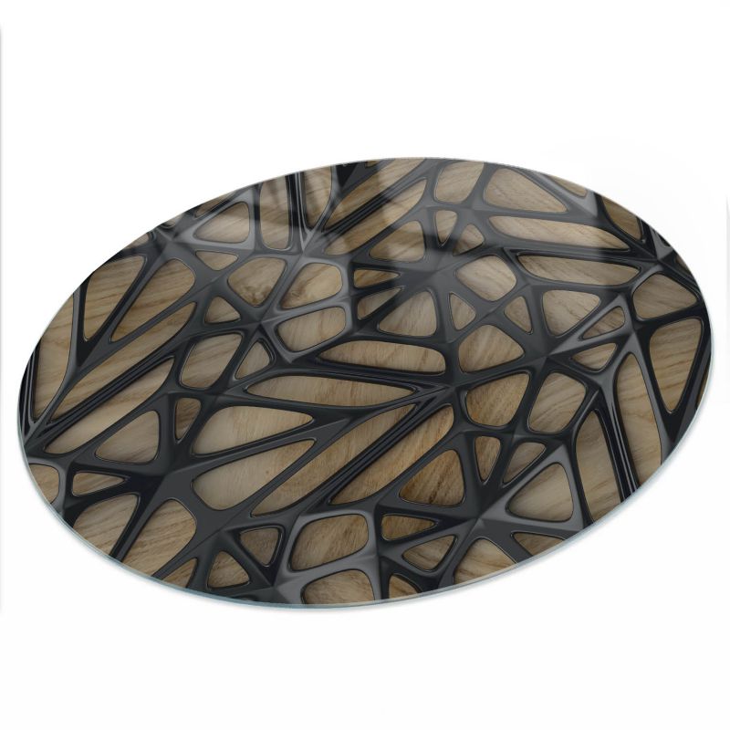 Blat Na Stół ArtPrintCave fi80cm Drewniana abstrakcja - Szklany Blat do Stolika Kawowego 1 szt.