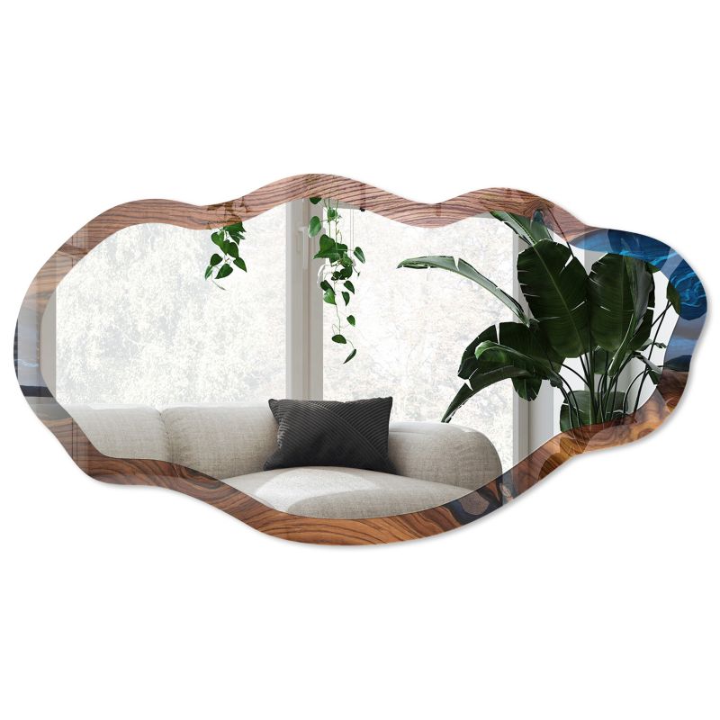 Lustro nieregularne asymetryczne w szklanej ramie Z grafiką Wallfluent 52x97 cm Drewno woda Do sypialni 1 szt.