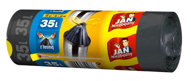 Worki na śmieci Jan Niezbędny z taśmą 35 l, 18 szt., czarne (mocne)