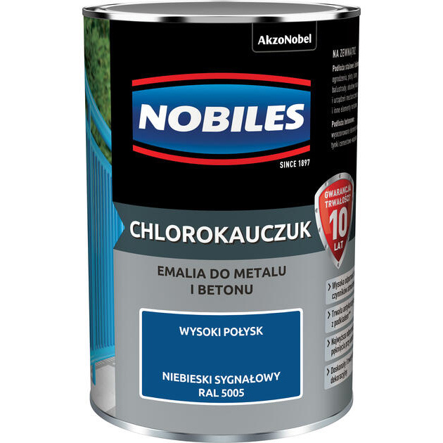 Emalia chlorokauczukowa do metalu i betonu niebieski sygnałowy 0,9L Nobiles