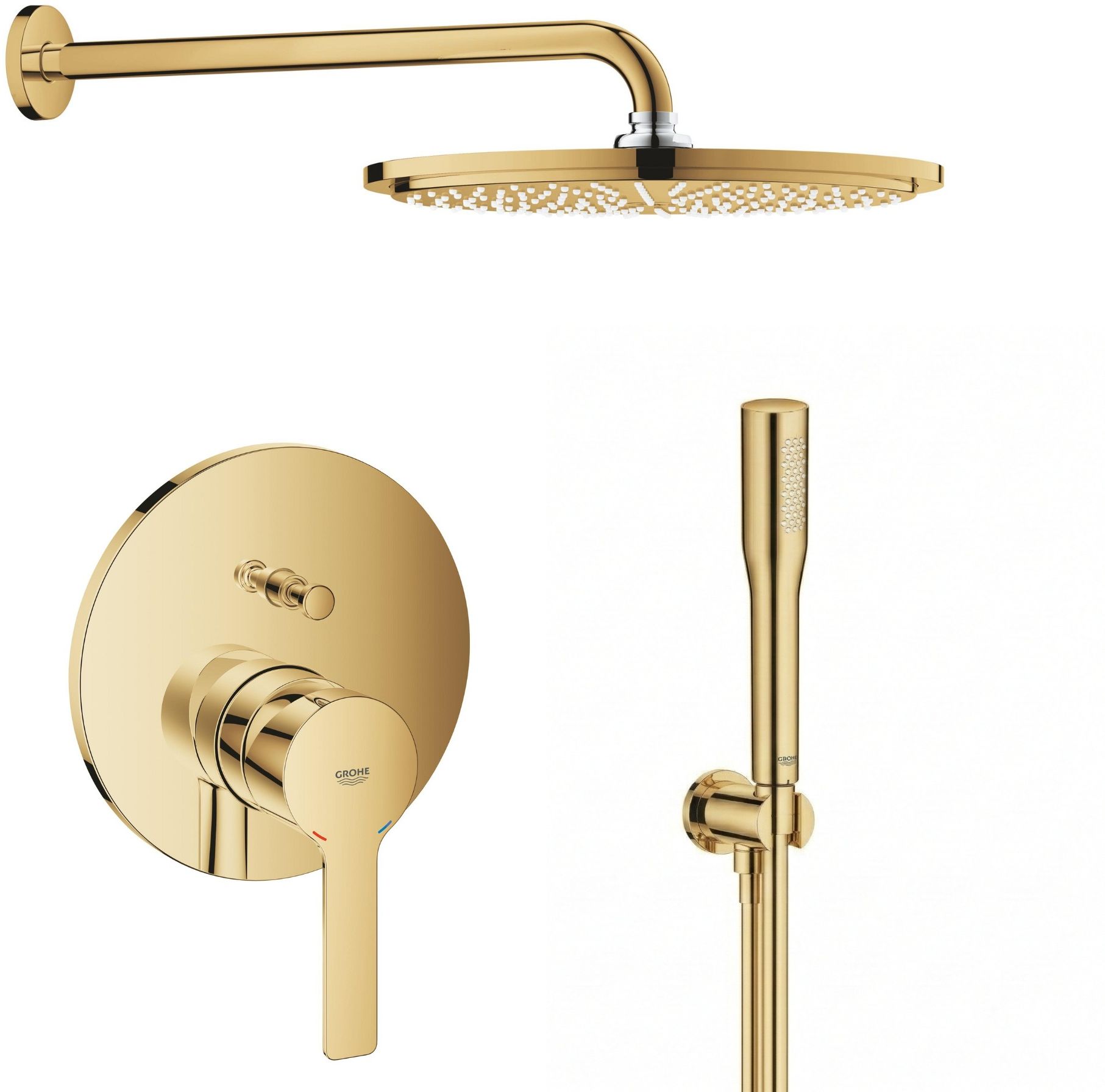 zestaw Grohe Lineare bateria wannowo-prysznicowa podtynkowa z deszczownicą i zestawem prysznicowym Cool Sunrise (24064GL1, 26066GL0, ...