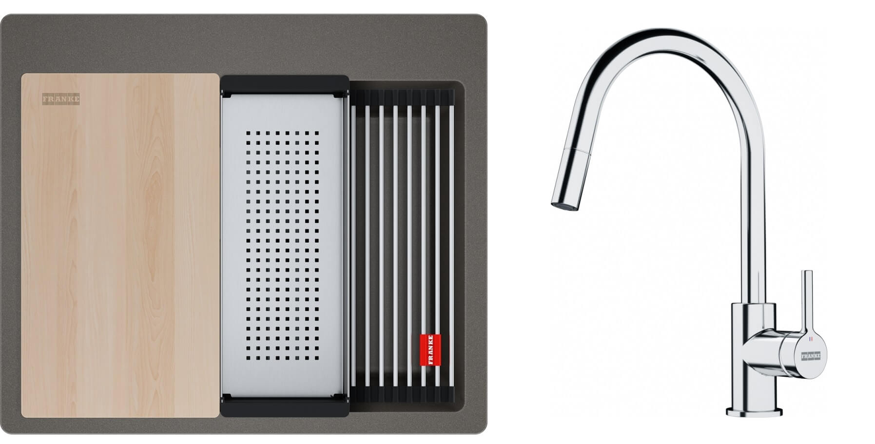 Zestaw Franke Kanon KNG PRO 610-53 FTL zlewozmywak granitowy 59x51 cm łupkowy szary z baterią kuchenną stojącą z wyciąganą wylewką ...