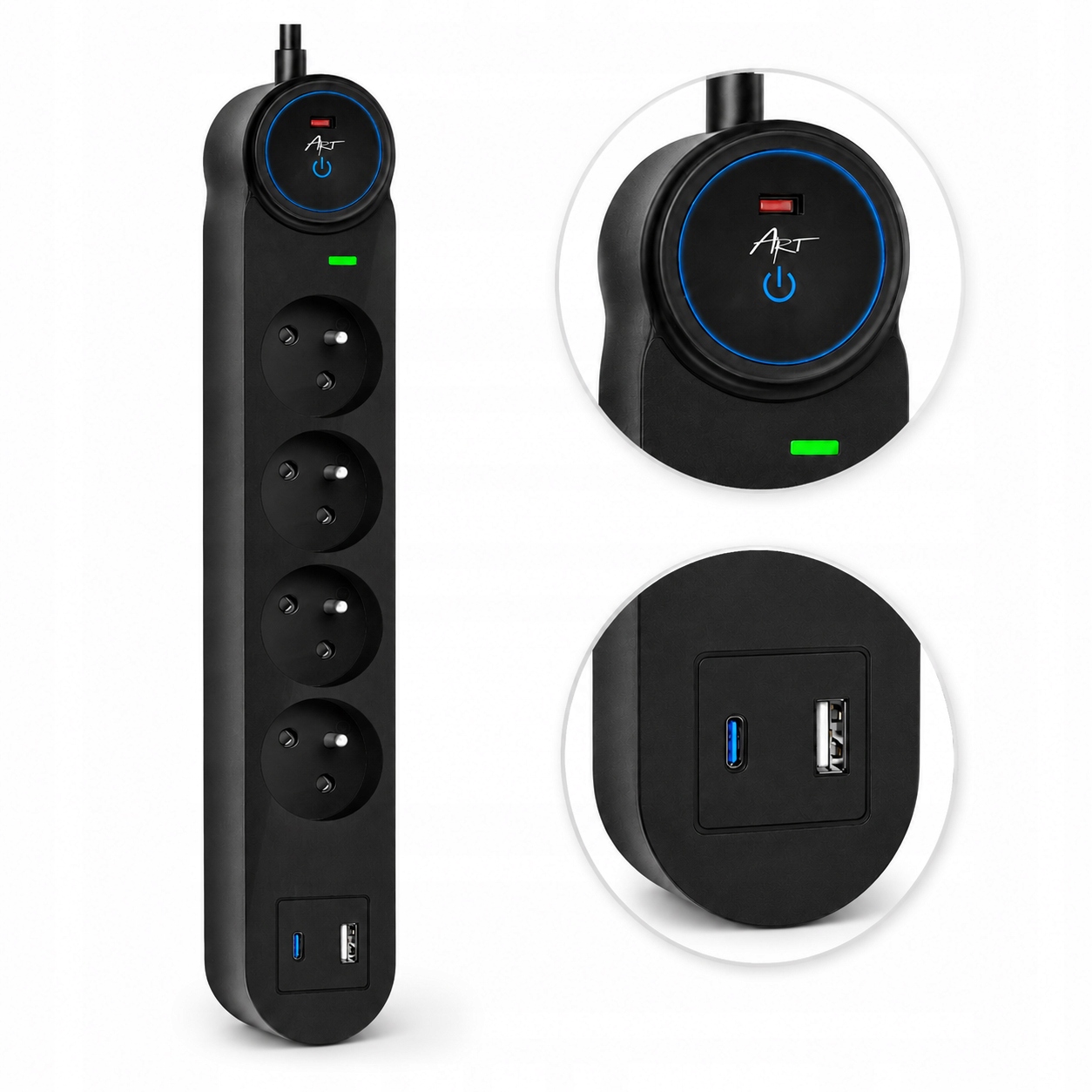 ART Listwa zasilająca 3m FU915 4 gniazda 16A USB +C - Henryx24