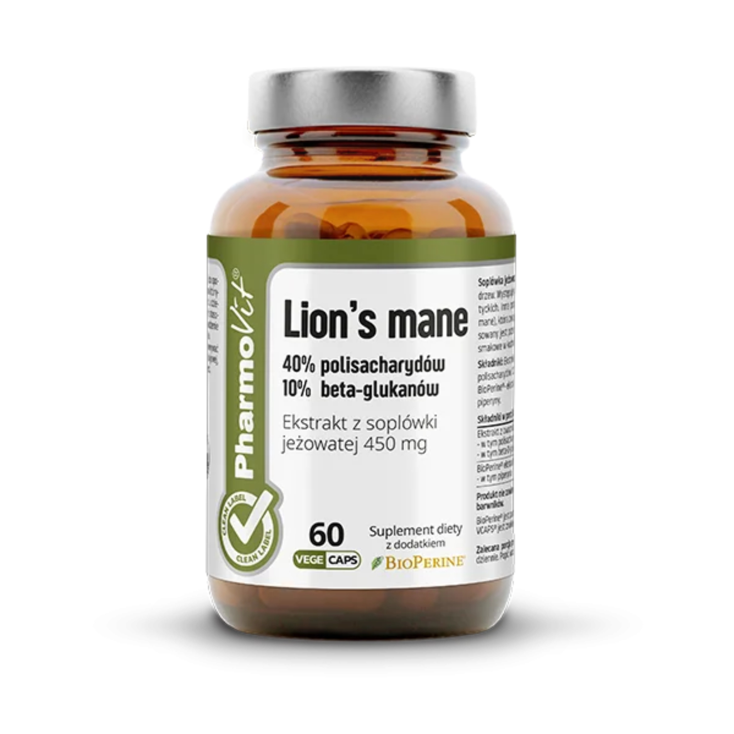 Pharmovit lion's mane, 40%polisacharydów, 10% beta-glikanów, 60 kapsułek vege