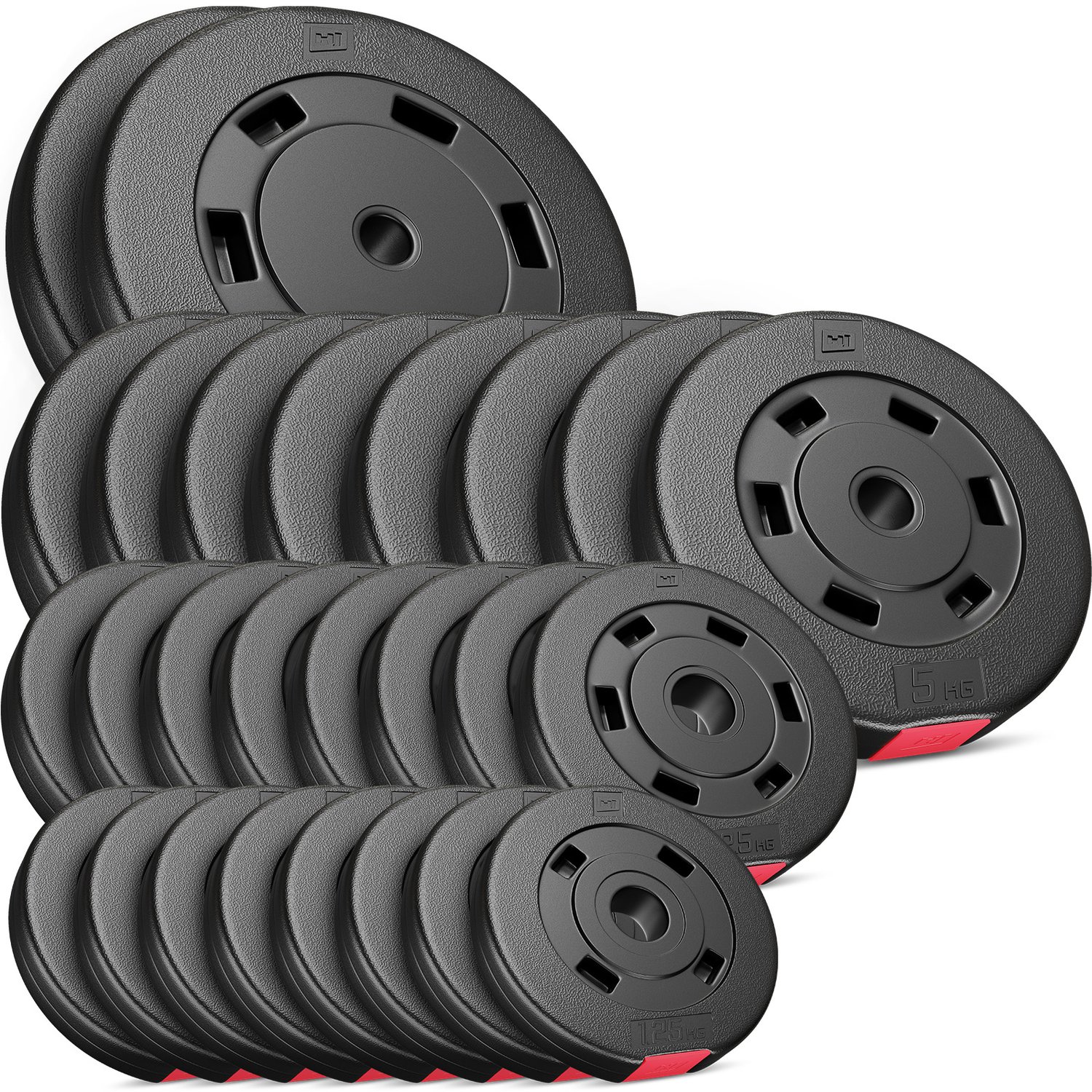 Zestaw obciążeń kompozytowych 90kg (2x10, 8x5, 8x2.5, 8x1.25)