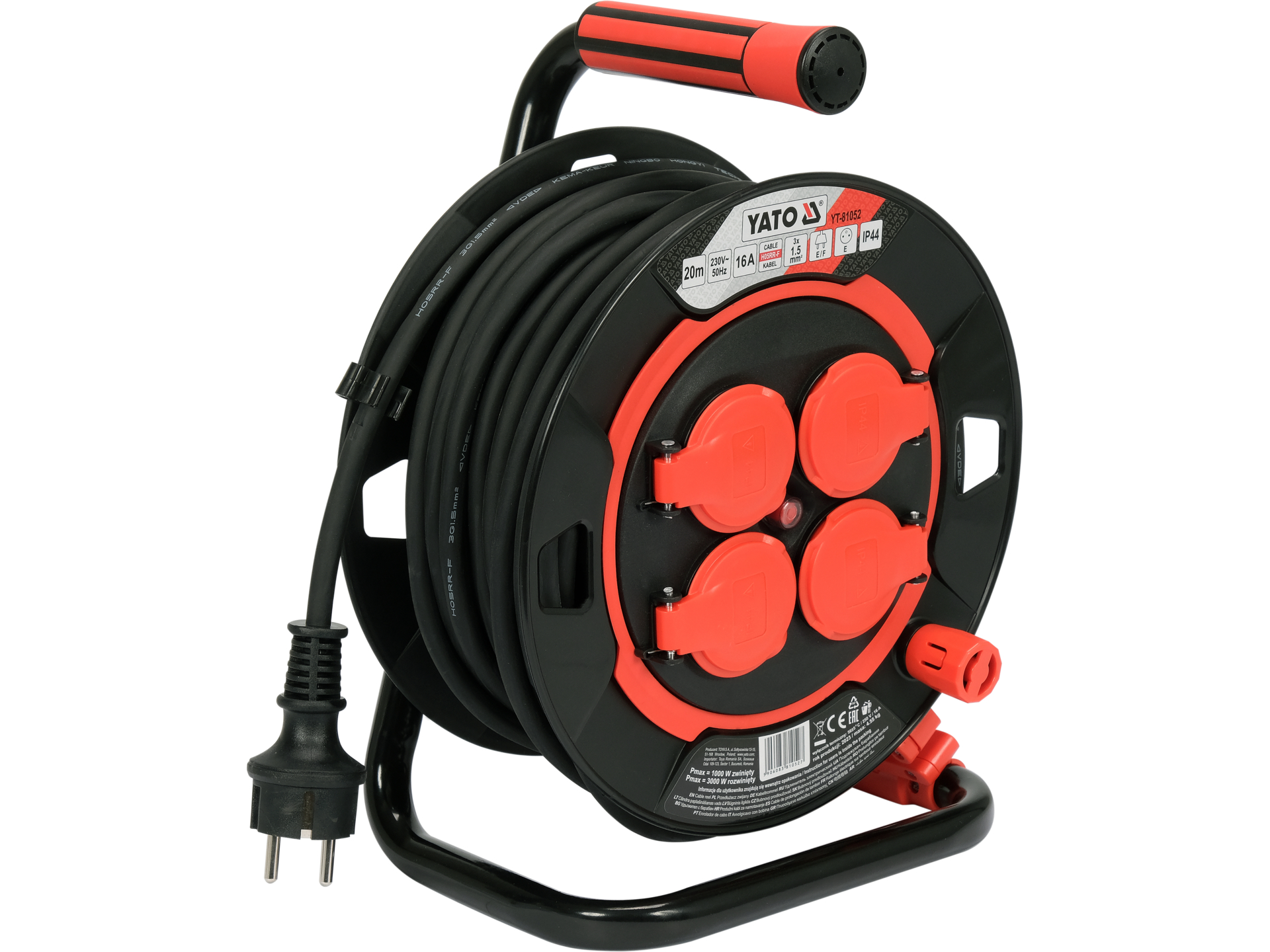 Przedłużacz bębnowy gumowy YATO 20m 4 gniazda 3x1.5 mm2 YT-81052