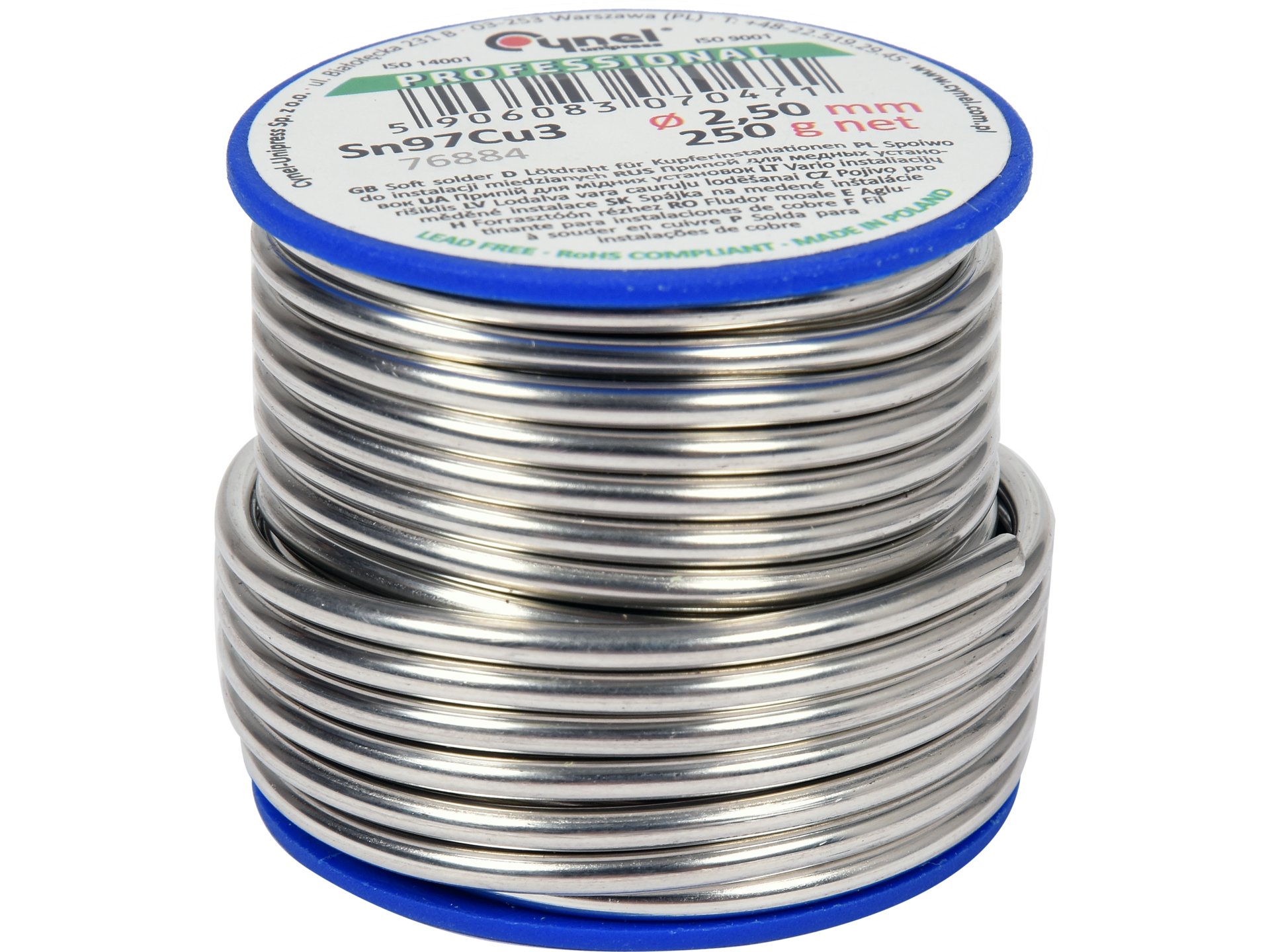 Spoiwo, drut lutowniczy do instalacji miedzianych na szpuli 2,5mm, 250g, sn97cu3 76884