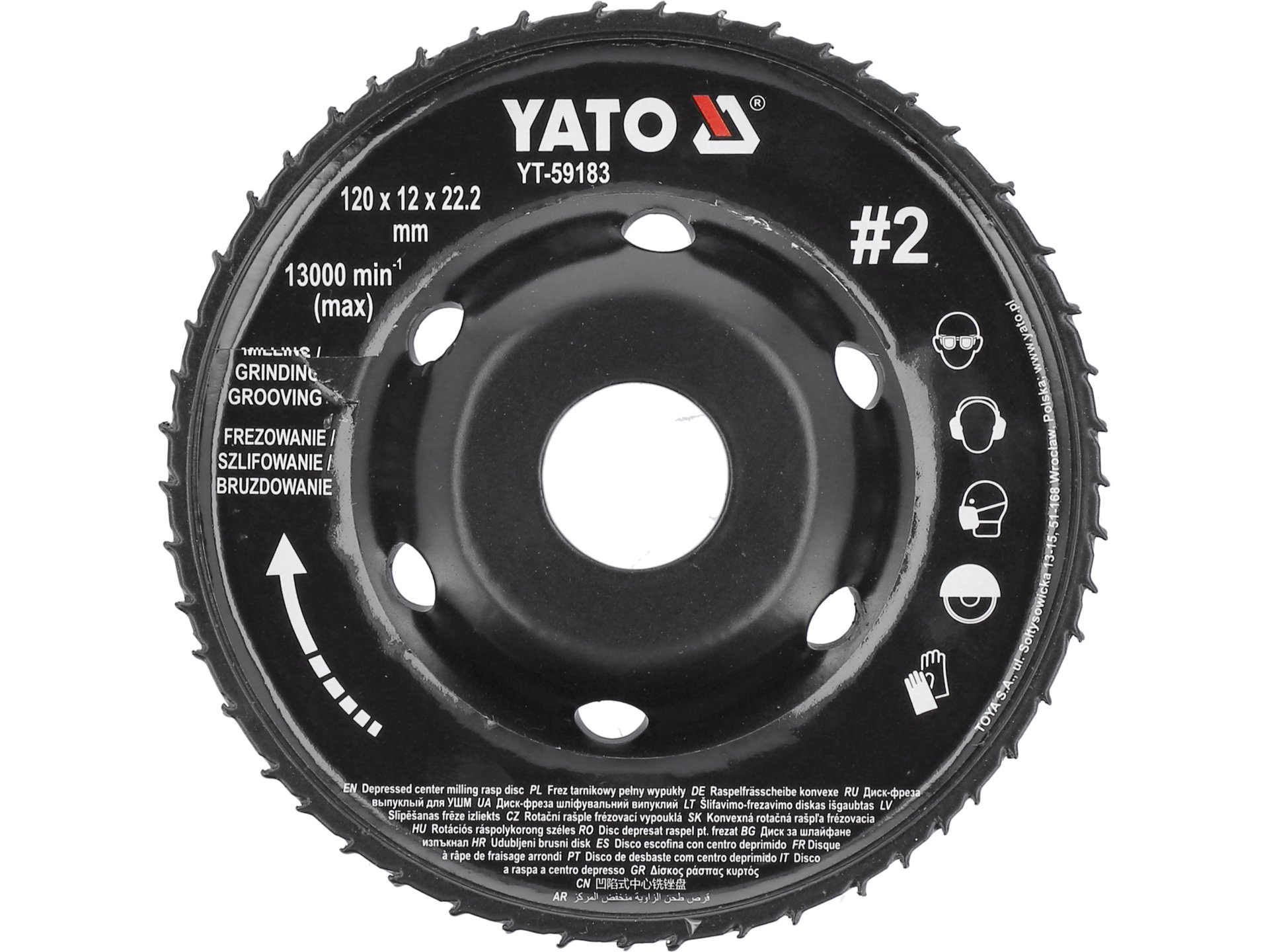 Frez tarnik pełny YATO wypukły 120x12mm na szlifierkę kątową do drewna YT-59183