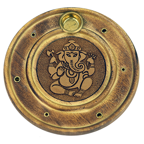 Podstawka do kadzideł grawerowana okrągła - Ganesh