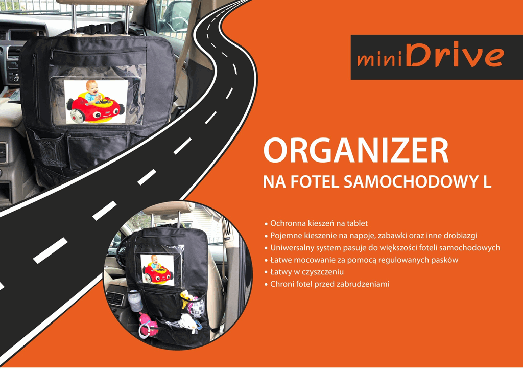 miniDrive - uniwersalny organizer na fotel samochodowy L
