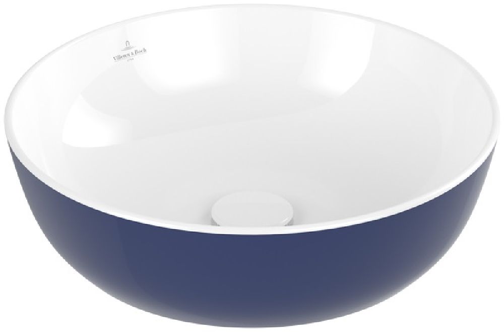 Darmowa Dostawa - Umywalka 43x43 cm okrągła nablatowa biała-niebieska mat Villeroy & Boch Artis 417943BCS4