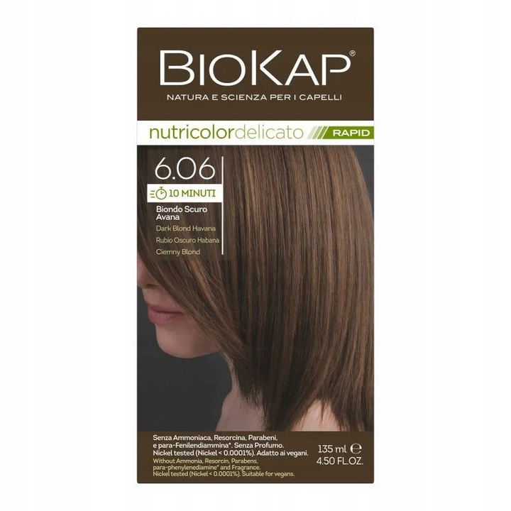 Biokap Delicato Rapid Farba do Włosów | Ciemny Blond 6.06 | Pokrywa Siwe Włosy | Bez Amoniaku