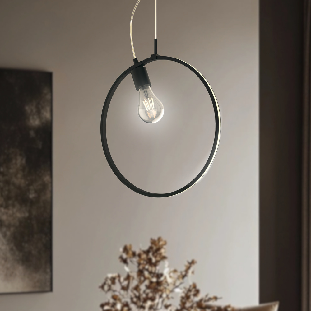 Czarna lampa wisząca ring LED 4000K do salonu SKIROS E27
