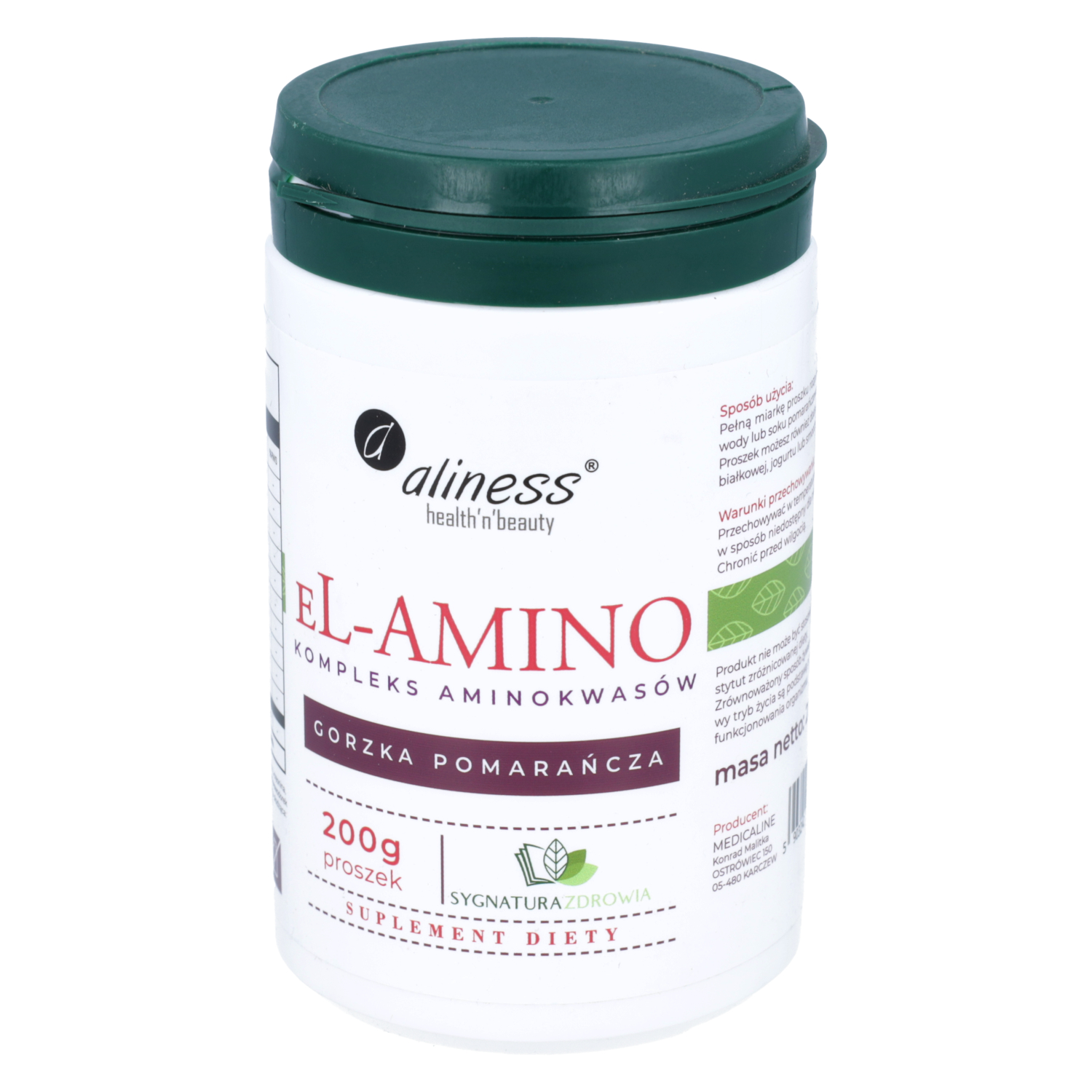 Aliness el-amino, smak gorzka pomarańcza, proszek, 200 g