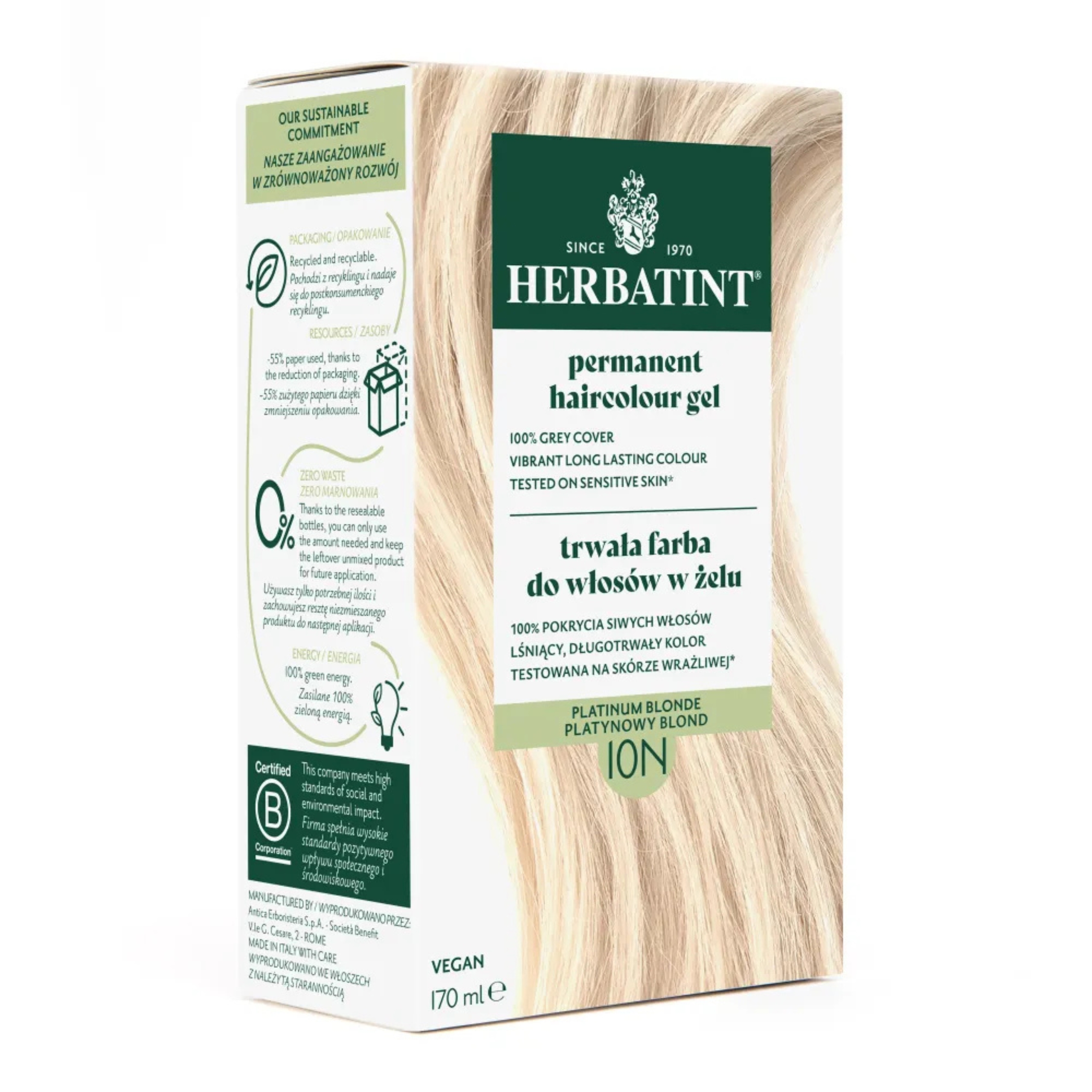 Herbatint - farba do włosów 10n, platynowy blond, 170 ml