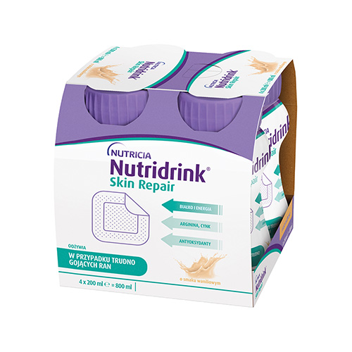 Nutridrink skin repair - preparat na odleżyny i trudno gojące się rany, smak waniliowy, 4x200 ml