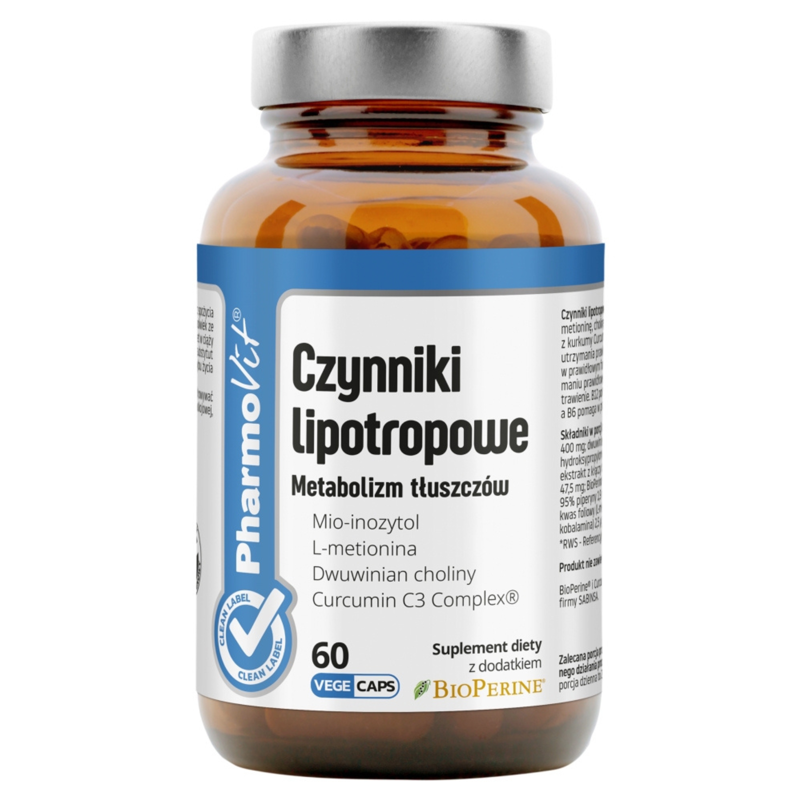 Pharmovit czynniki lipotropowe, metabolizm tłuszczów, 60 kapsułek
