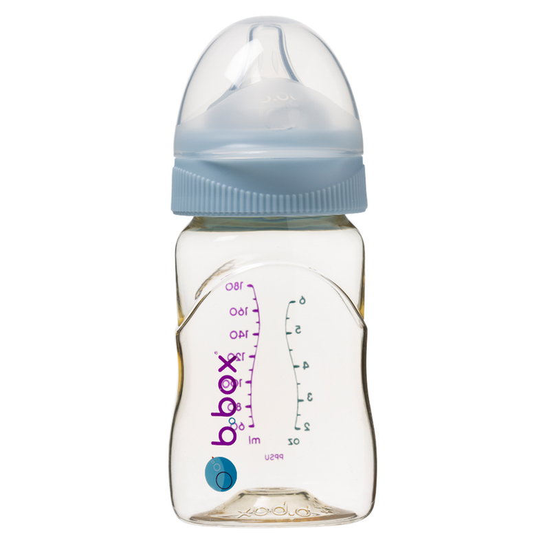 B.box - butelka ze smoczkiem do karmienia niemowląt, pssu, blue, 180 ml