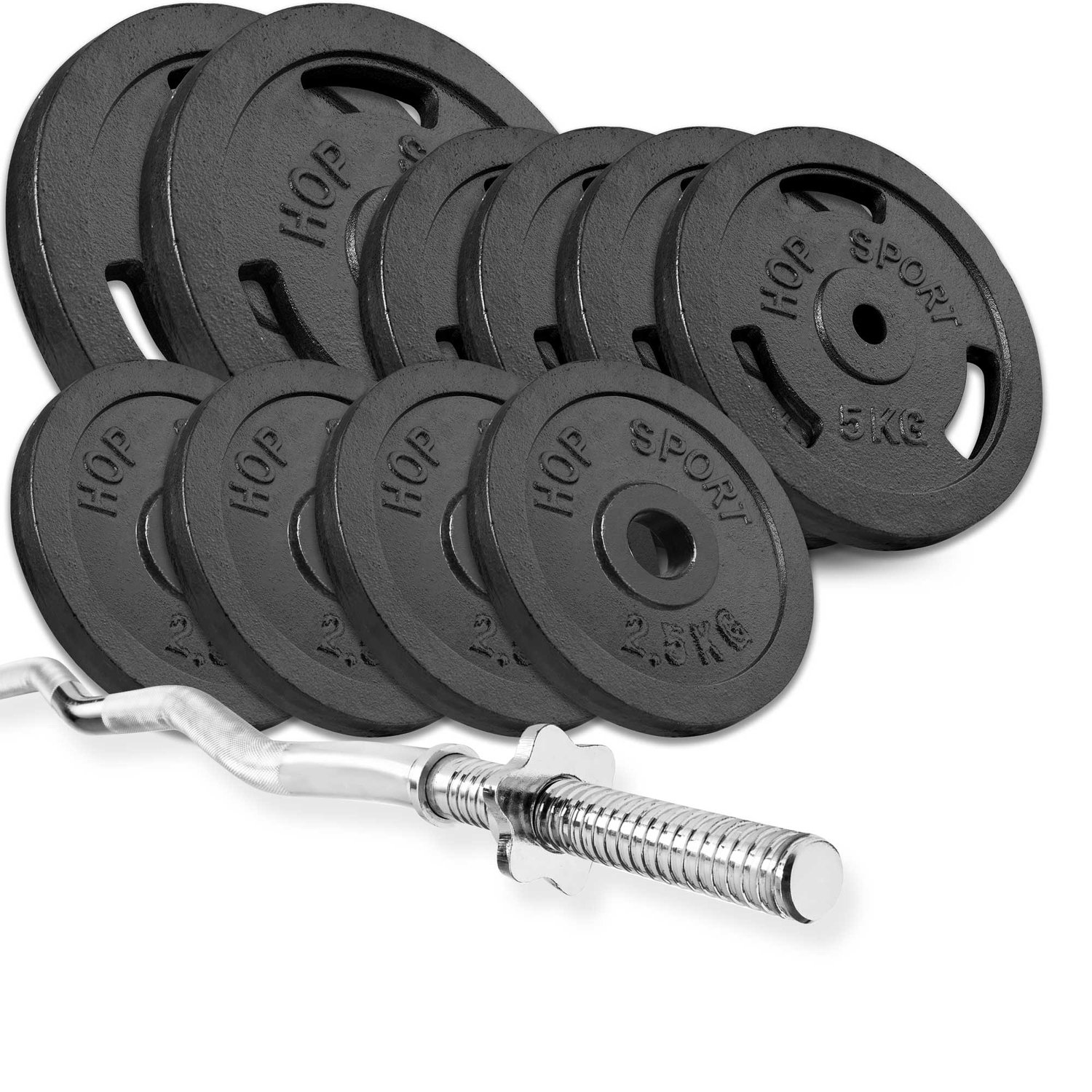Set d’haltères en fonte 57 kg avec barre Curl EZ