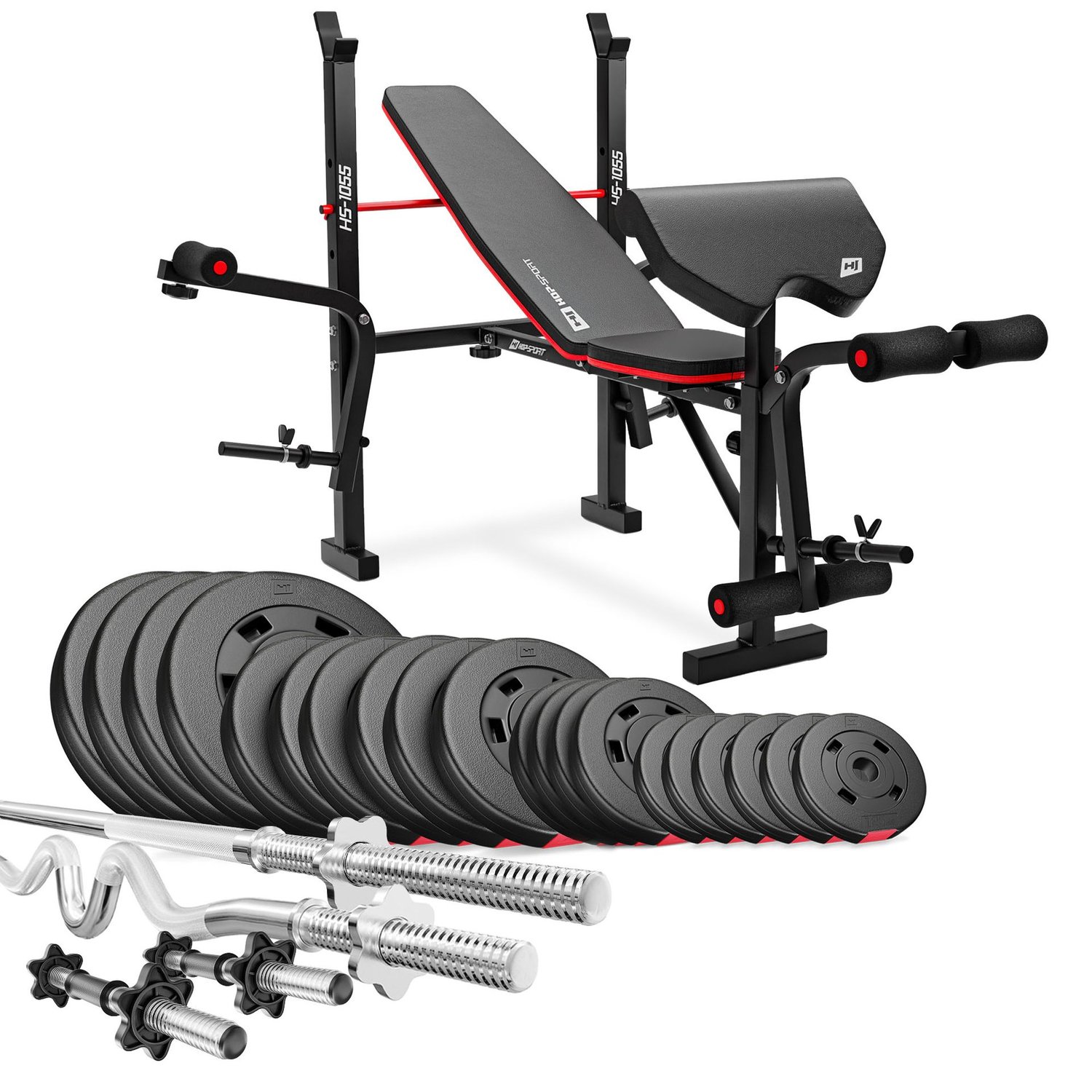 Kunststoff Hantelset 106 kg mit Super SZ-Stange und Hantelbank HS-1055